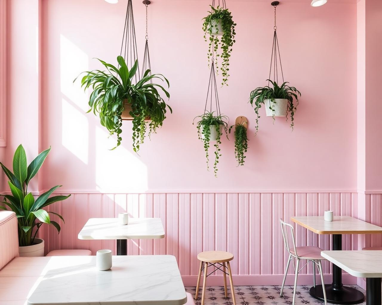 Pastel pink café interior
